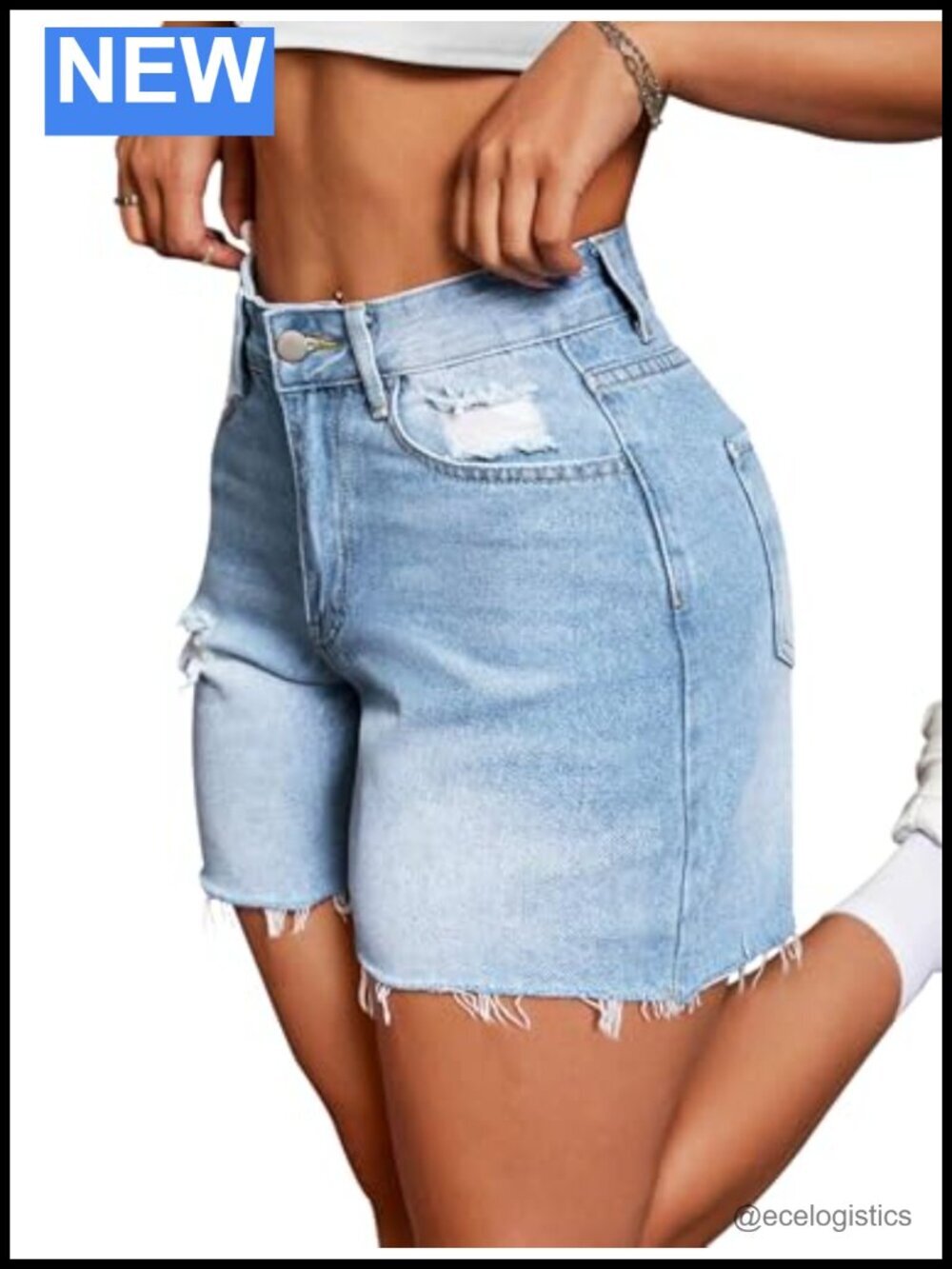 High Waisted Stretchy Denim Shorts Ripped Frayed Hem Jorts